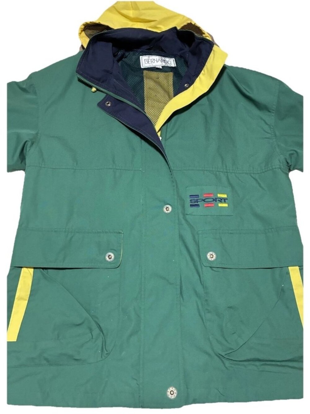 Vintage Bernardo Sport Jacket Women's  L Colorblock Green Yellow 90s Utility 32"